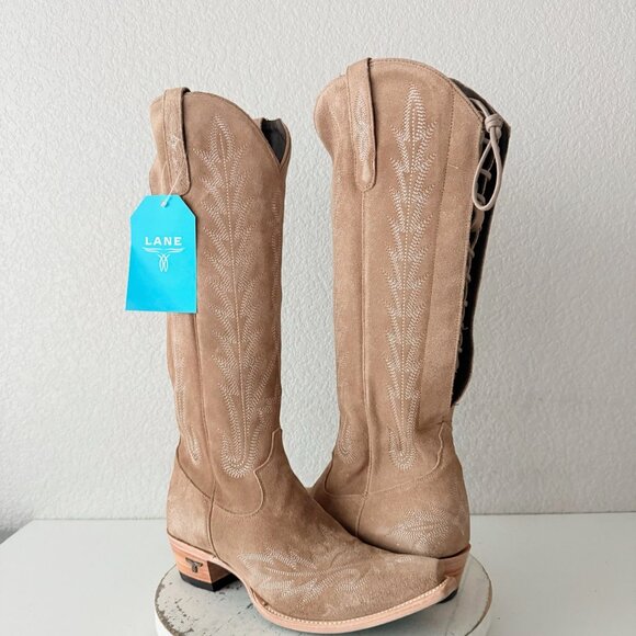 Lane Knee High Corset Western Cowboy Boots Snip Toe Latte Suede Size 10 - Picture 12 of 12